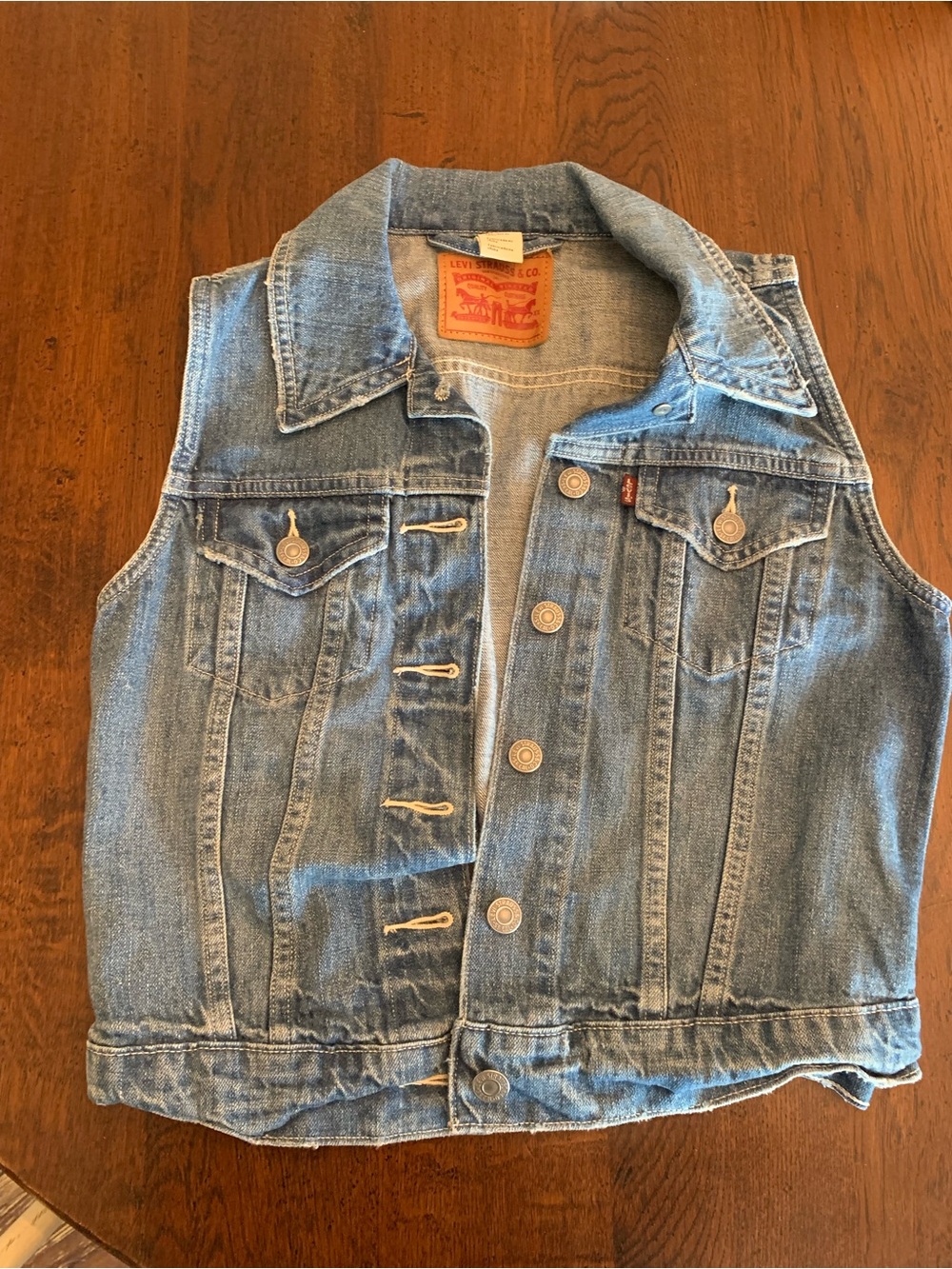 Levi's Light Blue Denim Jacket Vest with Leather Patch